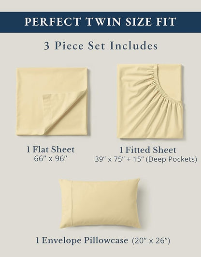 LANE LINEN 100% Organic Cotton Twin Bed Sheet Set, Soft, Comfy & Breathable Hotel Style Percale Bedding Sheets & Pillowcases Set, Mercerized Cotton Fully Elasticized Sheets Twin- Vanilla