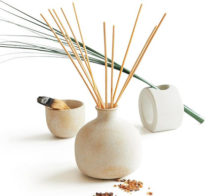 BLUEME Spiritual-Palo Santo & Vetiver, 5.92 Fl Oz Wellness Diffuser, Contains Essential Oil, Sustainable, Hand Finished, Premium, Luxury Ceramic, Natural Rattan Reeds