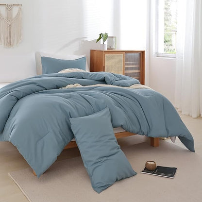 ROSGONIA California King Comforter Set Dusty Blue, 3pcs (1 Boho Cal King Comforter & 2 Pillowcases), All Season Bedding Bedspread Blanket Quilt