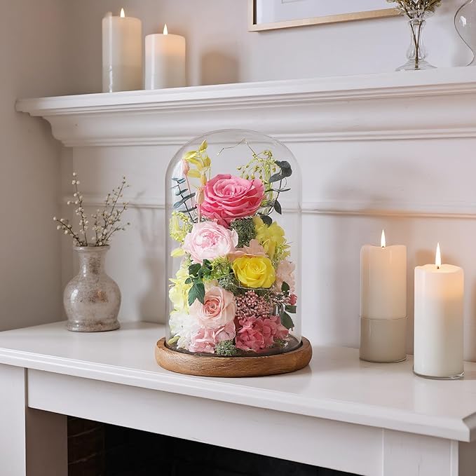 Flowers for Delivery Preserved Flowers Rose in Glass Dome,Pink Rose Forever Flowers Birthday Gifts for Women Mom Grandma Friend for Her,Home Decor