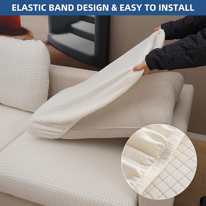 Eismodra Backrest Covers for 3 Cushion Couch Sofa Magic Stretch Sofa Slipcover for Dogs Pet L Shape 2 Seat Replacement Furniture Protector,Cream White Width 20-28 inches(Only 1 Piece)