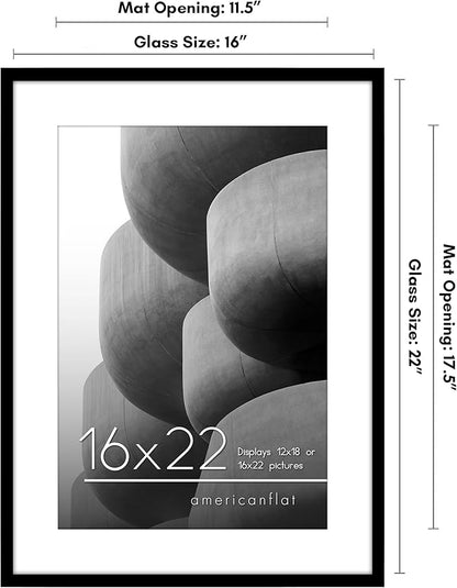 Americanflat 16x22 Picture Frame with Polished Plexiglass - Use as 12x18 Frame with Mat or Display 16x22 Photo Without Mat - Streamline Collection - Thin Border Picture Frames for Wall - Black