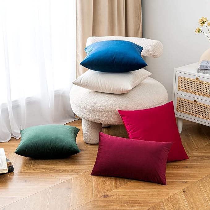 EMEMA Pack of 2 Velvet Throw Pillow Covers Decorative Square Pillowcase Soft Solid Cushion Case for Sofa Bedroom Chair Car 20x20 Inch Dark Blue