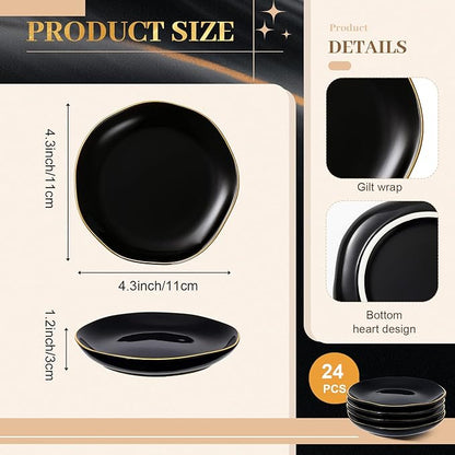 Shappy 24 Pcs Christmas Ceramic Jewelry Tray Gift 4.5 Ring Dish Bulk Decorative Trinket Dish for Birthdays Gift (Black)