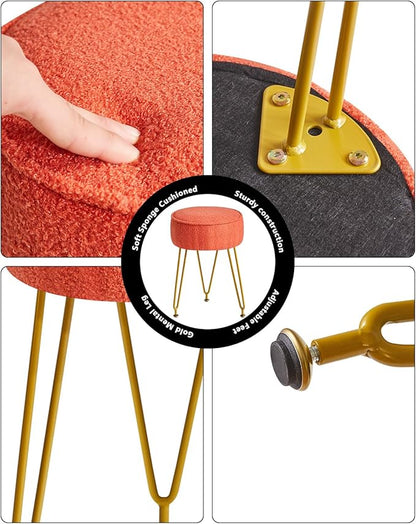 IBUYKE Teddy Velvet Round Footrest Stool Ottoman, Makeup Vanity Stool Side Table, Velvet Dressing Table Seat, Pouf Couch Stool, for Living Room Bedroom, Orange WBD009J