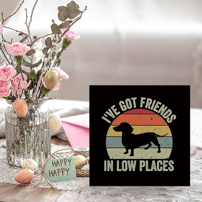 I've Got Friends in Low Places Funny Dachshund Signs - Dachshund Desk Decor, Dachshund Signs for Home Decor, Wiener Dog Decor, Dachshund Gifts for Women, 5X5