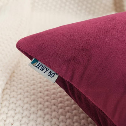 HWY 50 Wine Red Velvet Throw Pillow Covers 20x20 Inch, Pack of 2 Soft Cozy Solid Decorative Luxury Cushion Cases for Couch Sofa Bed Living Room Bedroom