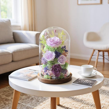 Flowers for Delivery Preserved Flowers Rose in Glass Dome,Lilac Rose Forever Flowers Birthday Gifts for Women Mom Grandma Friend Gifts for Her,Home Decor
