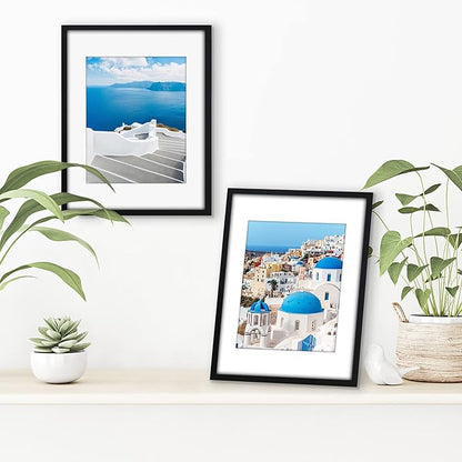 Americanflat 11x14 Picture Frame with Shatter-Resistant Glass - Set of 2 - Use as 8x10 Frames with Mat or Display 11x14 Photo Without Mat - Streamline Collection - Picture Frame Set for Wall - Black