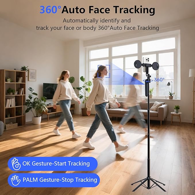 Auto Face Tracking Selfie Stick Tripod for iPhone with Light 70.9" Phone Camera Tripod Stand 360 Rotation Follows Your Movement with Remote for Content Creator Vlog Live Stream Video Record