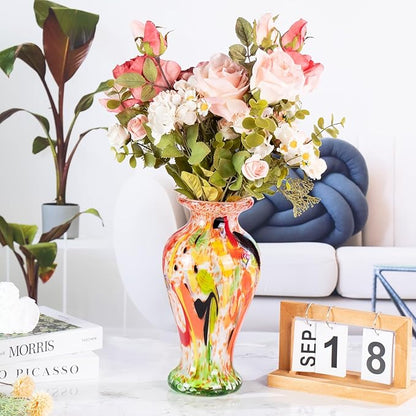 Glass Vases for Flower, Unique Hand Blown Colorful Glass Vase, Modern Art Decorative for Home Living Room, Office, Table centerpieces, Bookshelves and Wedding Decorations (JG54)