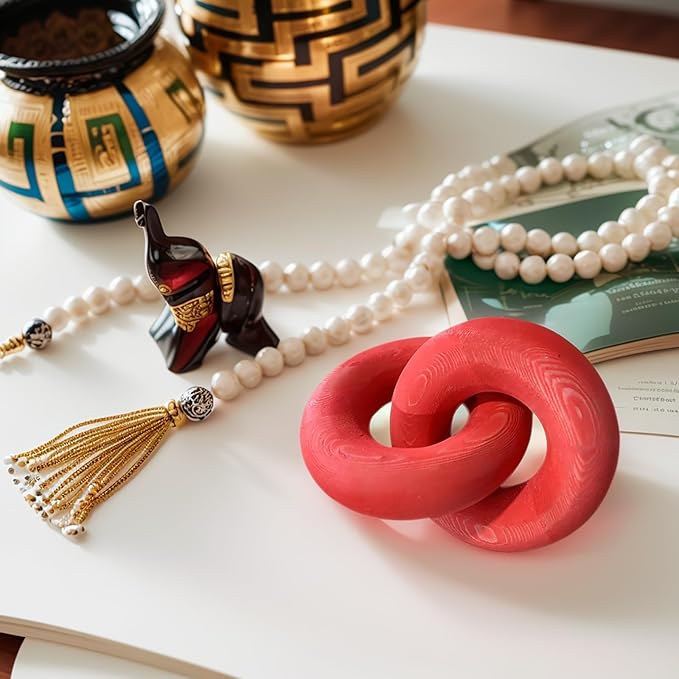 Wood Knot Décor-2 Link Wooden Chain Link Home Decor,Coffee Table Decor Book Shelf Decor Accents Art Decor Living Room Decor Items (Red), 19cm*15cm, SDJ-WD-2L US FBA