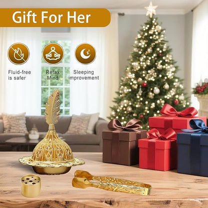 Majewel 3 in 1 Incense Holder, Vintage Incense Holders for Sticks with 9 Holes, Incense Burner Ash Catcher, Brass Incense Stick and Cone Burner for Meditation, Yoga, Home Decor (Feather)