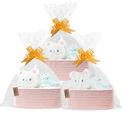 COMFY-HOMI 13" x 8.5" x 5.1"Storage Baskets for Organizing | Cotton Rope Woven Basket | Toy Storage Bin Box | Basket for Shelves, Closet Organizer Bin, Decorative Closet Shelf, 3 Pack, All pink