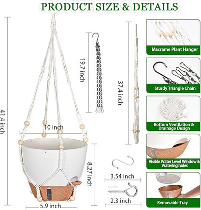 10 Inch Tall Hanging Planters & Baskets for Indoor Plants (2 Pack) – Self Watering Flower Pots with Deep Design & Visual Water Window, Perfect for Large Plants Like Pothos, Monstera,Spider plant