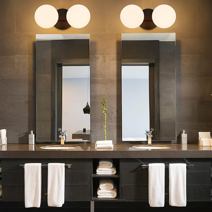 Black Bathroom Vanity Light Fixtures, Modern 2 Lights Globe Wall Sconce Lighting, Porch Wall Mount Light Fixture for Bathroom, Mirror Cabinets Hallway Stairs (Matte Black, 2-Light)