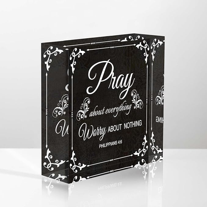 Acrylic Crystal Decoration Pray About Everything Worry About Nothing Inspirational Desk Decor - Meaningful Presents for Women - Presents for Mom Sister Teacher 4x4inch