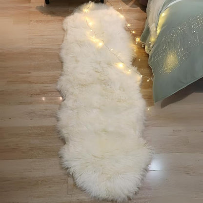 Woolous Genuine New Zealand Sheepskin Double Pelt Rug - Handmade Sheep Skin Runner Rug, Soft Thick Natural Bedside Area Rug for Bedroom and Living Room Decor, 2x6 ft