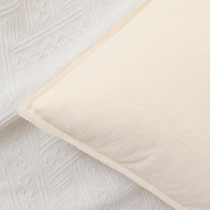 Kevin Textile Waterproof Decorative Pillow Covers Cream White 20x20 Inch Pack of 2 Soft Boucle Textured Throw Pillowcases Elegant Accent Pillows for Couch Sofa Chair Bed Home Decor Indoor Outdoor
