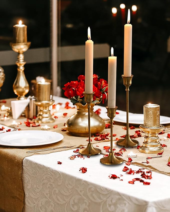 Candle Stick Holder Set of 3 - Gold Vintage Metal Taper Holders，Decorative Centerpiece for Table, Mantel, Wedding