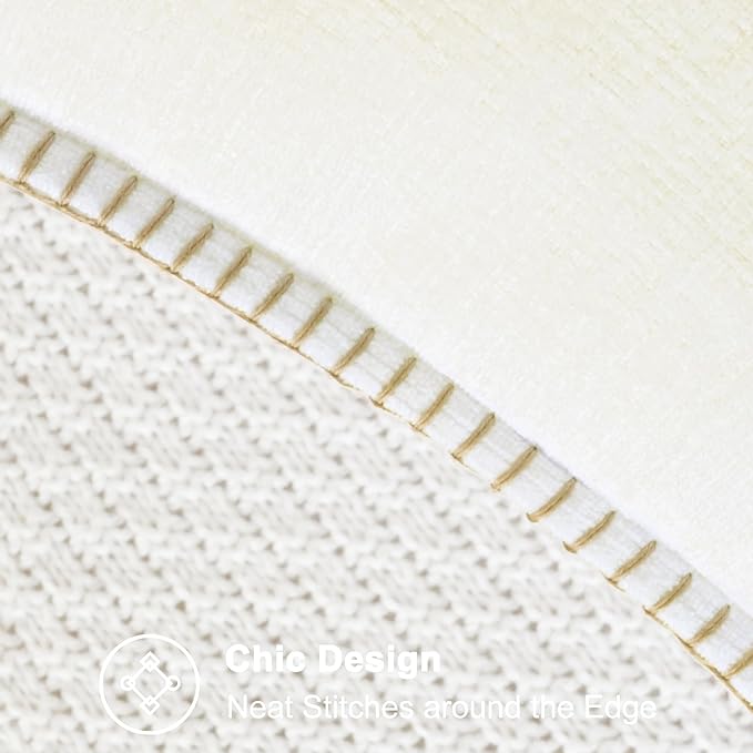 CaliTime Throw Pillow Covers Decorative 20 X 20 Inches Pack of 2 Cotton Thread Stitching Edges Solid Dyed Soft Chenille Cushion Cases for Couch Sofa Bed Living Room Farmhouse Cream