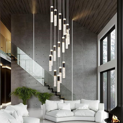 High Ceiling Long Chandelier for Staircase Crystal Drop Light for Living Room Foyer Hallway 3000K-6500K