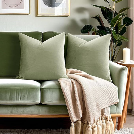 18x18 Velvet Pillow Covers Set of 2 Sage Green Decorative Square Throw Pillowcase Soft Solid Cushion Covers for Bedroom Living Room Outdoor Indoor Decoration