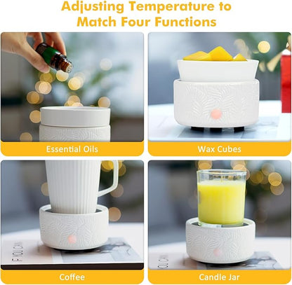 Bobolyn Candle Melts Warmer Burner - Ceramic Essential Oil 3-in-1 Wax Melter with 1 pc Silicone Dish, Timer, Auto Shut Off for Scented Wax Tarts - Aromatherapy for Home, Office, Bedroom & Gifts