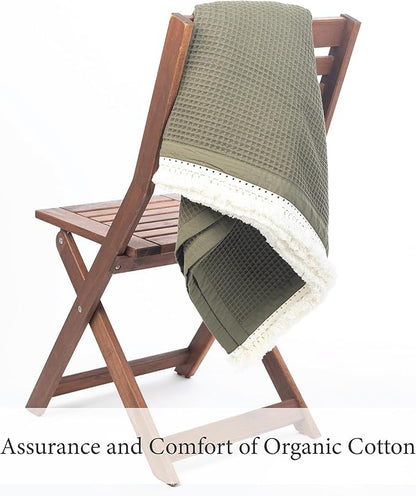 Salt Earth GOTS Certified 100% Organic Cotton Throw Blanket, 55"x60" Waffle Blankets & Throws for Bed, Throw Blanket for Couch, Cozy Christmas Blankets and Throws for Christmas Gifts (Ivy Green)