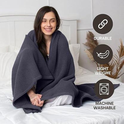 Organic Cotton Waffle Blanket Queen Size (90" x 90") Lightweight, Breathable and Soft, Luxurious Best Waffle Blankets All-Season - Summer, Spring, Winter (Grey)