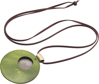 Leather Necklace for Women Boho Choker Necklace Long Cord Leather Pendant Bohemian Neckalce Vintage Alloy Pendant Leather Rope Necklace Wooden Necklaces for Women