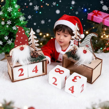 Christmas Wooden Countdown Calendar with Number Blocks – Santa Gnome Tabletop Advent for Christmas and Everyday Use | Holiday & Daily Decoration for Home, Office, Classroom (Red)