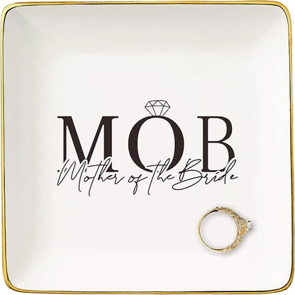 NZY Mother of the Bride Gifts from Bride,Bridal Shower Gifts for Mother,Wedding Present for Mom from Daughter-Thank You Presents for Mom-Ceramic Jewelry Tray Trinket Holder Ring Dish-MOB