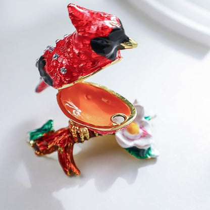 YU FENG 3.1inch Cardinal Bird on a Branch Trinket Box Animal Enamel Jewelry Trinket Box Small Hinged Trinket Boxes Bird Figurine Ring Box Christmas Gift for Daughter Girl