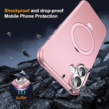 Compatible with iPhone 16 Case with Invisible Magnetic O-Ring Stand Military-Grade Case for iPhone 16 6.1" [Compatible with Mag-Safe][Great Grip Feeling], Rose Gold