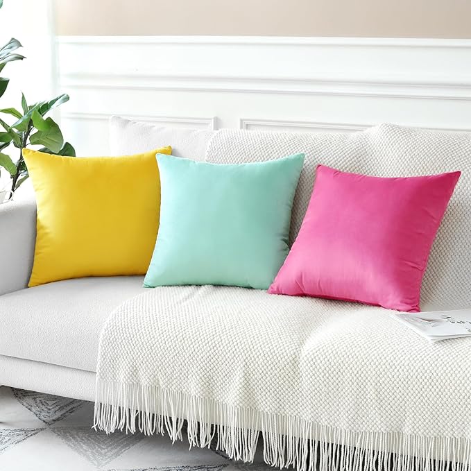Artscope Luxury Velvet Pillow Covers Decorative Square Pillowcases Soft Solid Cushion Cases for Couch Sofa Bedroom Car Decor 22x22 Inch Hot Pink