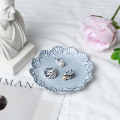Ceramic Jewelry Dish, Decorative Tray for Rings Earrings Necklaces Bracelet Watch Keys, 4.50" Trinket Tray as Gifts for Women (Antique Shell)
