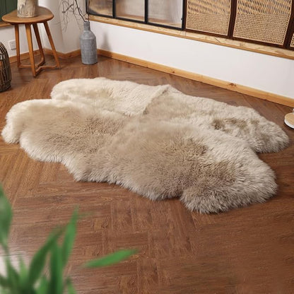 Premium Genuine Fur Sheepskin Rug Real Australia Sheepskin Natural Luxury Fluffy Lambskin Fur Area Rug Seat Covers for Kids Bedroom Sofa Chair Cover (Creamy Gray, 4ft x 6ft)