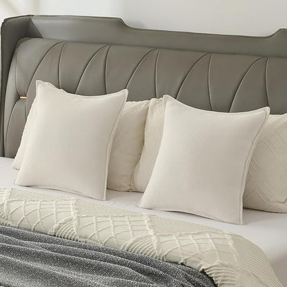 FUTEI Cream White Chenille Throw Pillow Covers 18x18 Inch Set of 2,Edges Double-Stitched Cushion Cases,Modern Home Decor for Couch Living Room