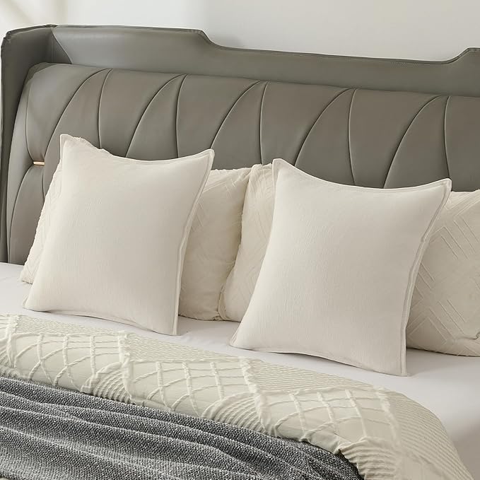FUTEI Cream White Chenille Throw Pillow Covers 24x24 Inch Set of 2,Edges Double-Stitched European Cushion Cases,Modern Home Decor for Couch Living Room