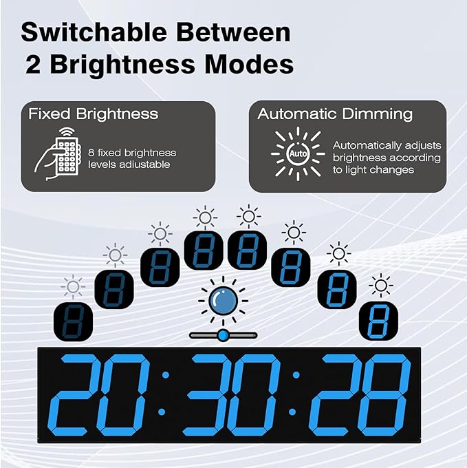 Digital Wall Clock with Large Display, 28.4‘’LED 6-Digit Large Digital Clock with Adjustable Brightness, Multifunction Gym Clock with Countdown,Stopwatch and Workout Interval Timing (Blue)