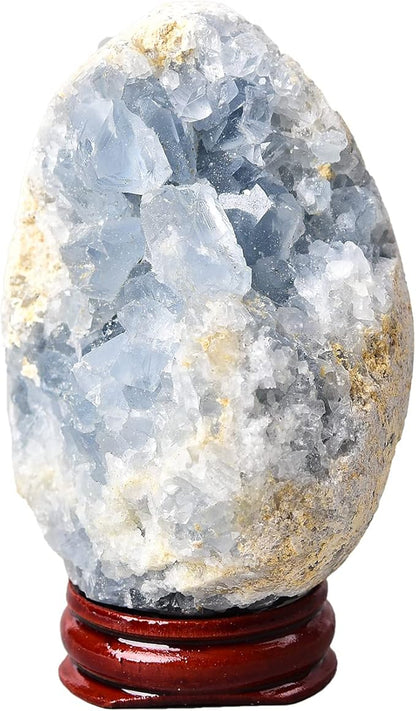AMOYSTONE Egg-Shape Gemstones Healing Crystals Blue Celestite Cluster Geode Egg 2.5-3", for Healing Reiki Home Decors, Easter Egg
