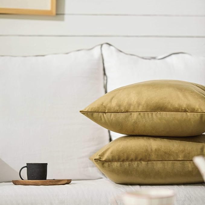 FY FIBER HOUSE Pack of 2 Velvet Throw Pillow Covers Decorative Square Pillowcase Soft Solid Cushion Case for Sofa/Couch Use, 18 x 18 Inch Coffee