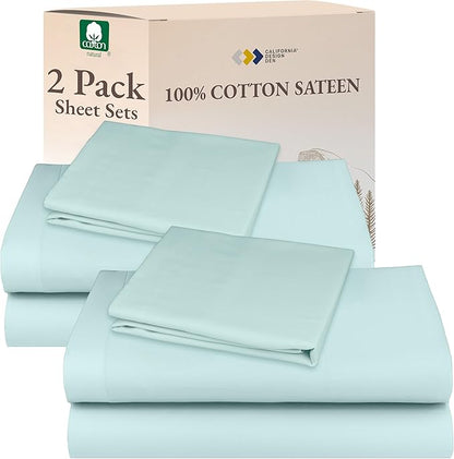 California Design Den 100% Cotton 2-Pack Twin Size Bed Sheets, Soft & Durable Twin Sheet Sets with Deep Pockets, Twin Sheet Set with Sateen Sheets (Seafoam)