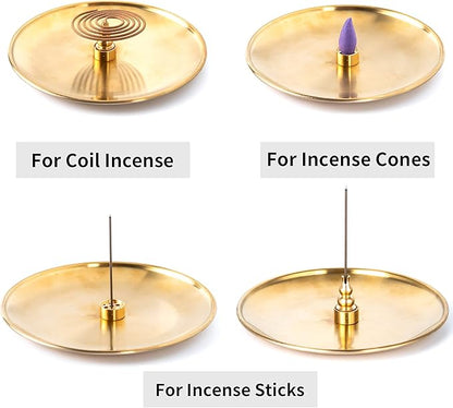 3 in 1 Incense Burner - 6.7 Inch Brass Incense Holder for Incense Sticks/Coil Incense/Incense Cones - Metal Gourd-Shaped Ash Catcher for Meditation Yoga Room Home Decor ZX11M