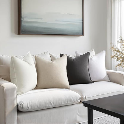 Grey Pillow Covers 18x18 Neutral Boho Couch Linen Throw Pillows with Flange Design for Bed Pack of 4 Accent Modern Pillowcase for Sofa Livingroom Bed and Balcony Home Decor