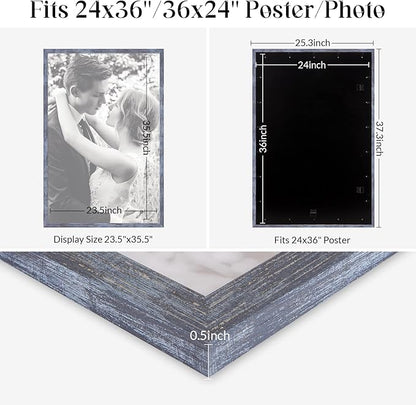 24x36 Poster Frame Rustic Blue, Retro 36 x 24in Picture Frame, Extra Large 24 by 36in Gallery Family Concert Portrait Photo Movie Poster Frame Anniversary/Birthday/Wedding/Thank you/Christmas Gift