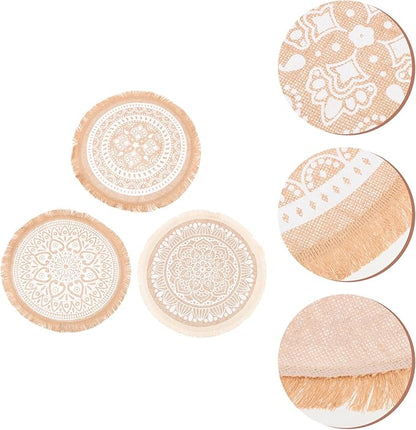 3pcs Round Tassel Placemats Set, Woven Jute Fabric Heat-Resistant Dining Table Mats, Boho Style Table Decor for Indoor Kitchen and Farmhouse Use