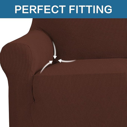 H.VERSAILTEX Stretch Sofa Covers for 3 Cushion Couch Covers Sofa Slipcovers for Living Room Feature Thick Checked Jacquard Fabric with Elastic Bottom(X-Large Sofa 101"-110" Wide, Burnt Brick)