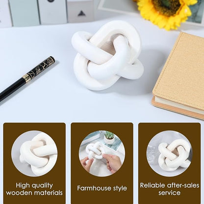 Wood Knot Chain Link Decor 3 Link Boho Wood Knot Decor White/Black Wood Knot Art Decorative Wooden Links Knots Rustic Wood Chain Link Decor for Living Room Bedroom Office Farmhouse Decorations (White)